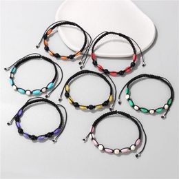 Charm Bracelets Natural Stone Obsidian Beads Colourful Shell Adjustable Woven Rope For Women Men Yoga Jewellery