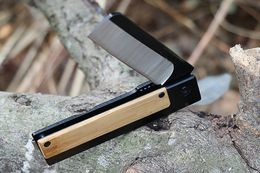 New M7704 Flipper Folding Knife 3Cr13Mov Satin Razor Blade Wood/Steel Handle Outdoor Camping Hiking EDC Pocket Knives with Retail Box
