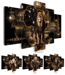 5 Pcs Fashion Wall Art Canvas Painting Abstract Golden Texture Animal Lion Elephant Rhinoceros Modern Home Decoration No Frame T204367466