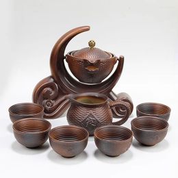 Teaware Sets Lazy Man Set Ceramic Home Creative Firewood Retro Anti-Scald Tea Making Teapot Cup Lid Flip Water Chinese
