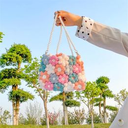 Totes Hand Woven Woolen Crochet Bag With Puff Flowers Women 2021 Creative Chrysanthemum Messenger2336
