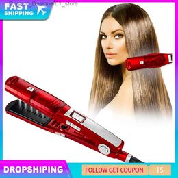 Hair Straighteners Hair Straightener with Steam Salon Professional Nano Titanium Ceramic Steam Flat Iron with Removable Comb Digital LCD 5 Level Q240124