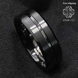 Bands 8mm Tungsten Men's Black Center Channel Stripe Comfort Fit Band Ring Free Shipping