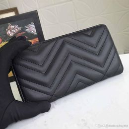 2021 new fashion woman long wallet Clutch for woman zipper wave long wallet Black leather wallet credit card coin purse with box f229U
