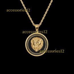 Pendant Necklaces Popular Trandy HIPHOP Rapper Rocker 316L Stainless Steel Jewellery Round Tags Lion Hand Pendant Necklace Mens Hip-Hop Accessories Gold