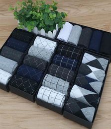 Men039s Socks 5 Pairs Dress Sock Solid Colour Deodorant Business Cotton Plaid Diamond Line No Gift Box6819103