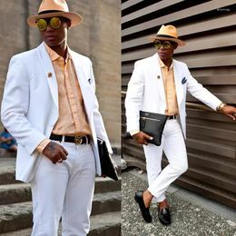 Men's Suits White Slim Fit Business Men Suit For Wedding Shawl Lapel Custom Groom Tuxedo 2 Piece Male Blazer Pants