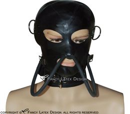 Black Sexy Latex Hood With blindfold Zipper At Back Breathing Tube Open Mouth Nose Eyes Rubber Mask 01129219597