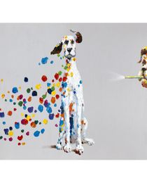 Cartoon Animal Dog with Colourful Bubble Handpainted Oil Painting on Canvas Mural Art Picture for Home Living Bedroom Wall Decor6022401
