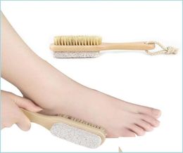 Bath Brushes Sponges Scrubbers 2 In 1 Cleaning Brushes Natural Body Foot Exfoliating Spa Brush Double Side With Nature Pumice Ston7983986