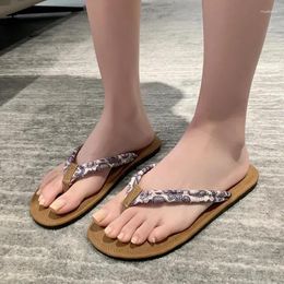 Slippers Print Random Clip Toe Flip Flops Shoes 2024 Women Flats Beach Summer Sandals Fad Walking Slides Mujer Zapatos