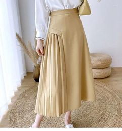 Skirts Korean Style Women's Midi Skirt 2024 Autumn High-Waisted Long Women College Pleated A-Line