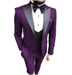 Best man Suit Wedding peaked Lapel Back Vent Single Breasted Groom Tuxedo Bridegroom suit 3 Pieces (Blazer Vest Pant)suits Tuxedos Pure Colour