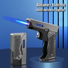 Lighters New Windproof Plasma C-type USB Charging Light Gift for Mens Folding Gun Butane Torch Turbo Jet Flame Cigar Light S24513