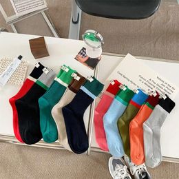 Women Socks Contrast Coloured Cotton Skateboard Spring And Summer Korean Version High Top Pile Up