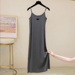Casual Dresses Solid Colour Knitted Screw Thread Suspenders Tight Fishtail Long Dress Sexy Slim Package Hip Dragged For Women