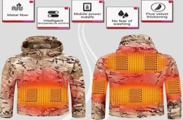 Outdoor TShirts Winter Electric Heating Jacket USB Smart Men Women Thick Heated Jackets Camouflage Hooded Heat Hunting Ski Suit1708174