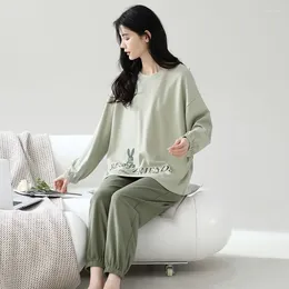 Women's Sleepwear Pure Cotton Pyjamas 2024 Spring Autumn Long Sleeved Pullover Casual Loungewear Simple Home Clothing Set