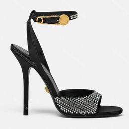 Safety Pin Buckle Sandals Heels Designer Women Classic slingbacks Dress Shoes Quality Leather Sexy Party Evening Shoes 11cm Factory footwear 35-42 With Box 10A