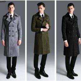 Europe Fashion Army Green Gray Black Overcoat Deer Suede Trench Coat Men New Super Long Windbreaker Spring Autumn Clothing