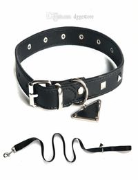 Designer Dog Collar Leashes Set With Inverted Triangle Metal Tag Classic Leather Pet Collars for Small Medium Large Dogs Bulldog P4222332