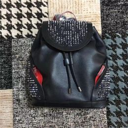 Real Leather Handbags High Quality men women School Backpack famous Rivet redbottom Backpack Designer lady Bags Boy Girl back pack254m