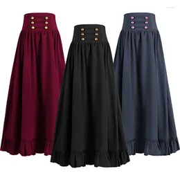 Skirts Women Maxi Skirt Vintage Edwardian High Waist A Line Victorian Long Steampunk Gothic Ruffled Hem Pleated Party