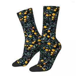 Men's Socks Oranges On Black Retro Harajuku Fruit Street Style Novelty Seamless Crew Sock