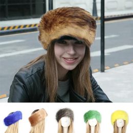 Berets 2024 Colourful Female Thicken Fluffy Fur Hat Headband Russian Caps Winter Thick Warm Ears Women Fashion Bomber Faux