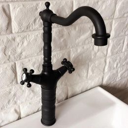 Bathroom Sink Faucets Tall Black Oil Rubbed Brass Swivel Spout Double Cross Handles Kitchen Bar Vessel Basin Faucet Mixer Tap Anf345
