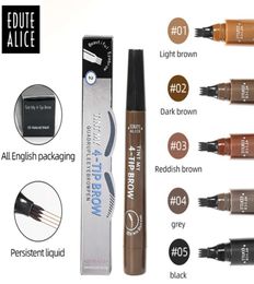 5 Colour Eyebrow Pen Waterproof 4 Fork Tip Brows Tattoo Pencil Long Lasting Natural Dark Brown Liquid Eye Brow7636605