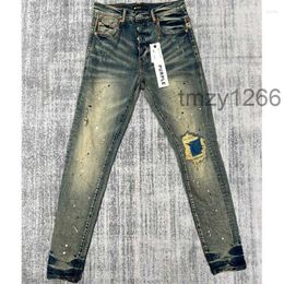 Men's Jeans Retro Hip Hop Style Purple Brand Personality Ripped Seam Fabric Stretch Trousers Washed Do Old Denim Pants Real Po EKCB