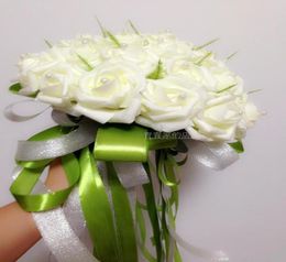 Cheap Beautiful Bridal Hand Holding Flowers Artificial Roses Flowers Pearls Wedding Bouquet White Perfect Wedding Favours DL13130674469524