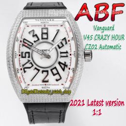 ABF Crazy Hour Vanguard V45 CH BR OR CZ02 Automatic Mechanical Watch With Art Deco Arabic Dial, Diamond Iced Out Case, And Eternity Dr Stran