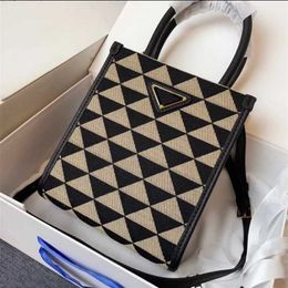 Mini Saffiano Crossbody Bag Embroidery Fabric Totes with Triangle Mark Long Leather Strap Women Designer Handbag bags