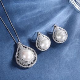 Sets 2023 New White Pearl Water Droplet Pendant Necklace and Earring High Quality Women's Jewellery Friends Mom Gift Boho Dropshipping