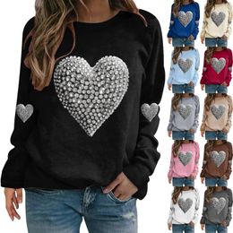 Women's Hoodies Solid Color Crew Neck Loose Long Sleeved Valentine's Day Print Hoodie Boys Size Two Short Outfits Fleece Pack