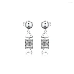 Stud Earrings Sparkling Fish Bone 925 Sterling-Silver-Jewelry With Clear CZ