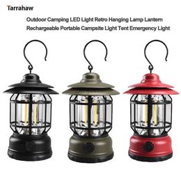 Camping Lantern New Outdoor Camping LED Light Retro Hanging Lamp Lantern Rechargeable Portable Campsite Light Tent Emergency Light YQ240124
