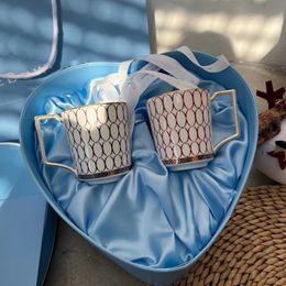 Designer Couple Mark Pairs Cup Bone Porcelain Mug Creative Ceramic Cup Water Cup Coffee Cup Blue Heart shaped Gift Box for Valentine's Day Gift