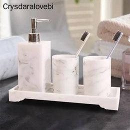 Sets Nordic Bathroom Set Marble Pattern Resin Washroom Accessories Toothbrush Holder Soap Dispenser Soap Dish Bathroom Tray for Weddi