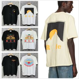 Camicia da uomo rhude maglietta grafica designer magliette abiti abiti hipster in tessuto lavati in tessuto graffiti lettere stampare in lamina aderente a più colori a6
