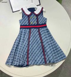 Luxury girl Short dress Lapel sleeveless design child skirt Size 110-160 baby clothing Grid letter printing kids frock Jan20