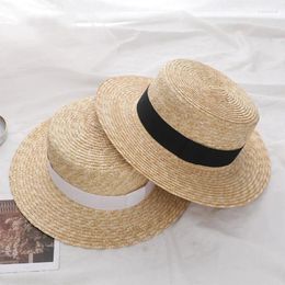 Berets Simple Summer Women Wide Brim Straw Hat Fashion Chapeau Paille Lady Sun Hats Boater Wheat Panama Beach Chapeu Feminino Caps