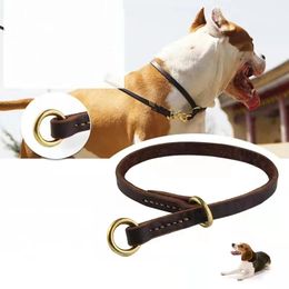 Leashes Real Leather P Chain Large Dog Leash Slip Collar Pet Walking Lead Genuine Leathers Dog Traction Rope For Small Medium Big Dogs