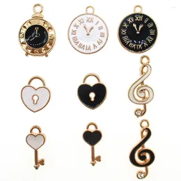 Charms 20pcs/lot Mini Heart Lock Key Enamel Alarm Clock Note Charm For DIY Earring Necklace Bracelet Jewelry Making Accessory