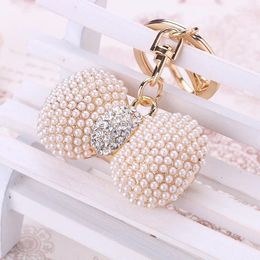 Keychains Chaveiro!fashion Creative Lovely Imitation Pearl Bow Key Chain Ring Holder Llaveros Rhinestone Women Bag Accessory