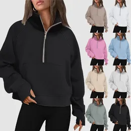 Women's Hoodies Women Sweatshirts Half Zip Cropped Pullover Fall Outfits Clothes Ladies Hooded Sweaters 2024 Spring Casual Basic Hoodie