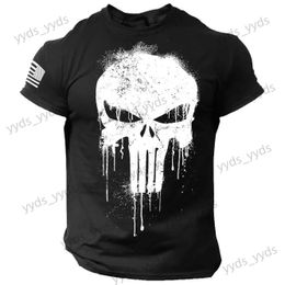 Men's T-Shirts Summer Vintage Men's T Shirt Militar Skull Print Tees Casual Short Sleeve Pullover Oversized Man Clothing Outdoor O Neck T-Shirt T240124