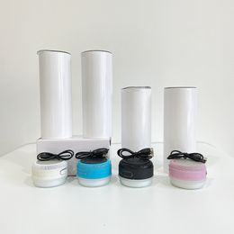 White 20oz speaker blank sublimation mug Smart Music Player stainless steel vacuum insulated tumbler cups with straw and USB Charging For hot printing,mix 5 colors